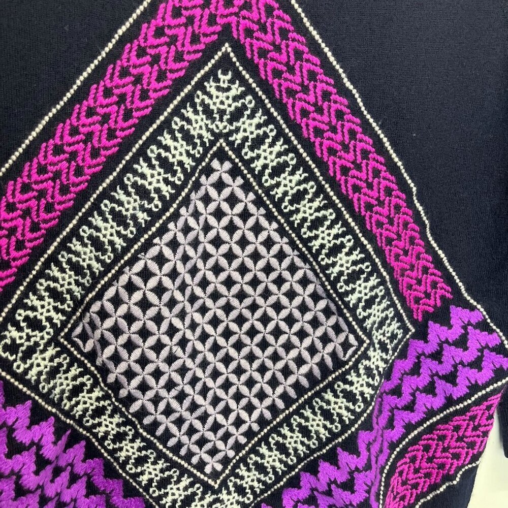 J. Crew Merino Wool  Geometric Purple and Black Sweater Ladies SIze MED - Picture 3 of 6
